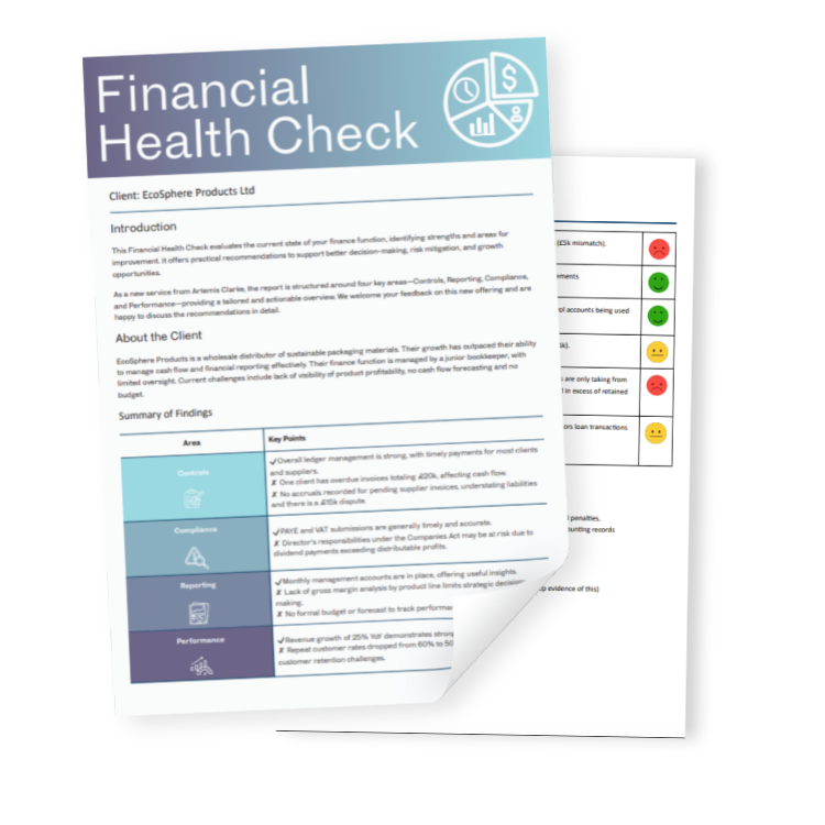 Photograph of printed Financial Health Check document