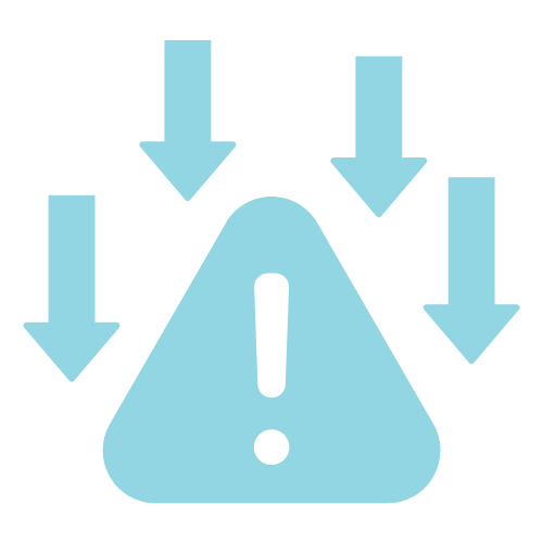 Downward arrow with warning icon for finance alerts