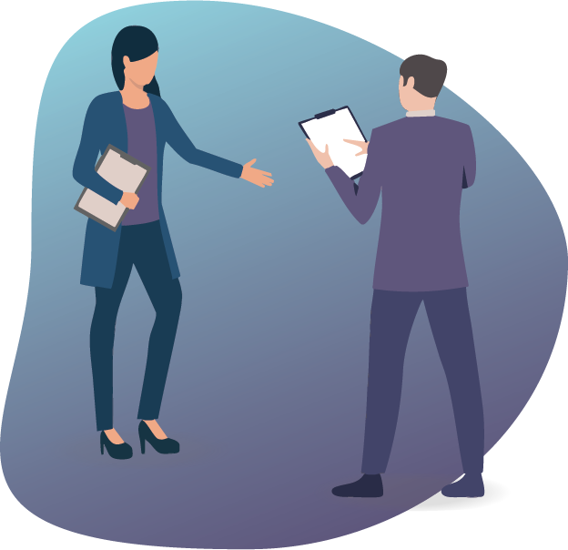 Illustration of finance professionals shaking hands on placement